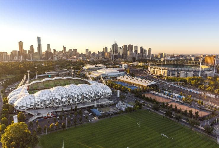 Aerial view over Melbourne Sport Precinct in Melbourne, Victoria © Tim Shaw Aerial view over Melbourne Sport Precinct in Melbourne, Victoria © Tim Shaw