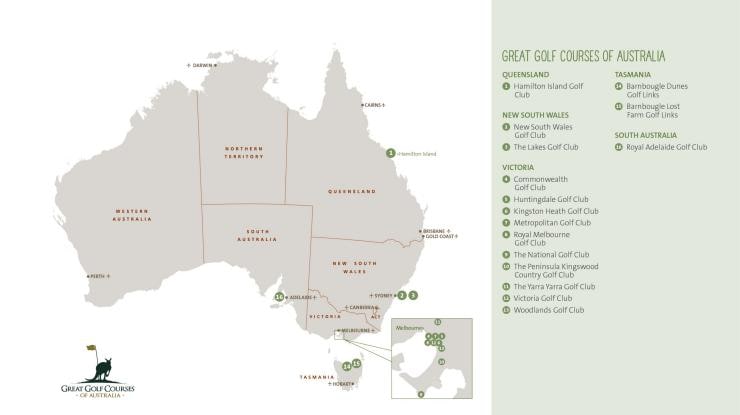 Great Golf Courses of Australia map Great Golf Courses of Australia map