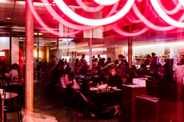 Bright neon lights and people fill out Supernormal, Melbourne © Trader House Restaurants, Nikki To Bright neon lights and people fill out Supernormal, Melbourne © Trader House Restaurants, Nikki To